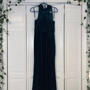Green velvet halter dress